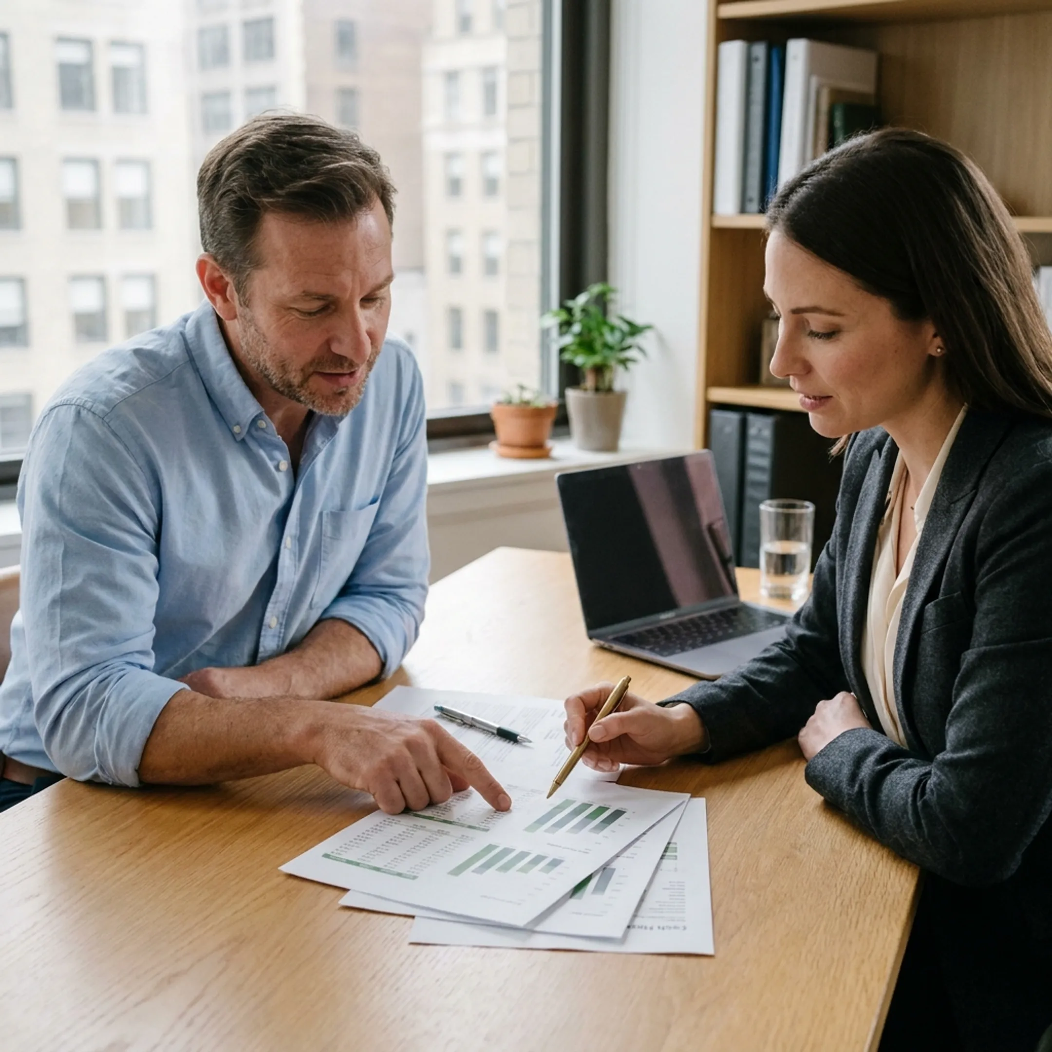 New York small business owner reviewing financing documents with an advisor