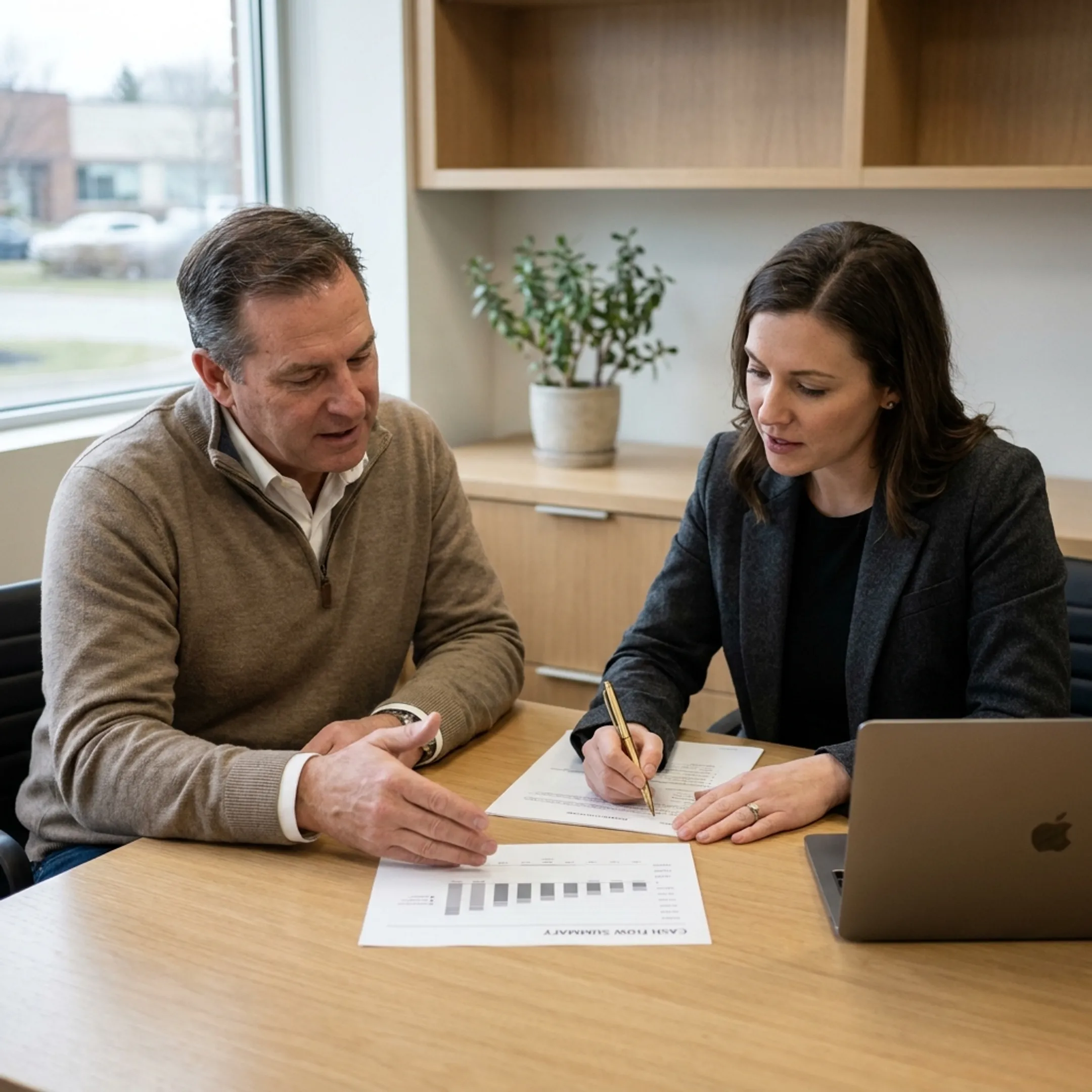 Ohio business owner planning working capital with financial advisor