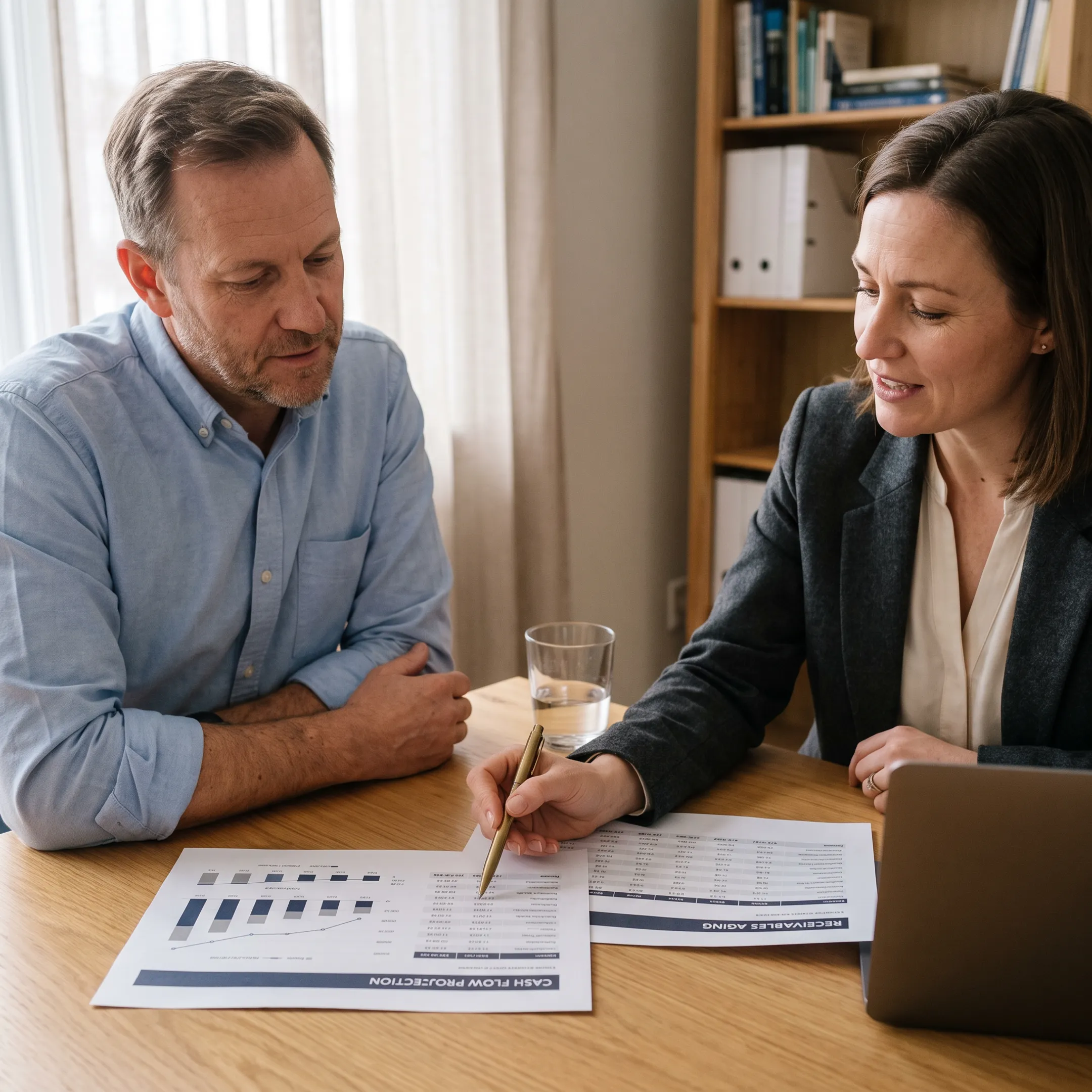 Small business owner discussing working capital options with a financing specialist