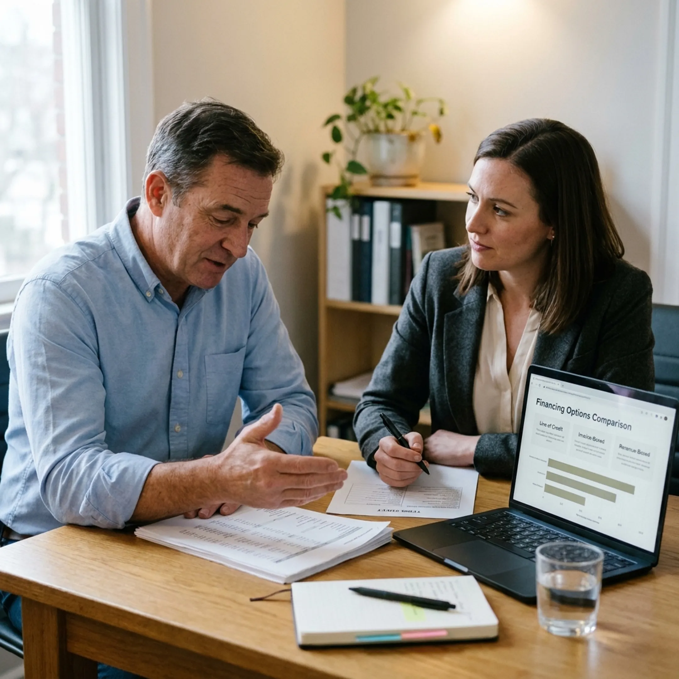Indiana business owner discussing flexible working capital financing