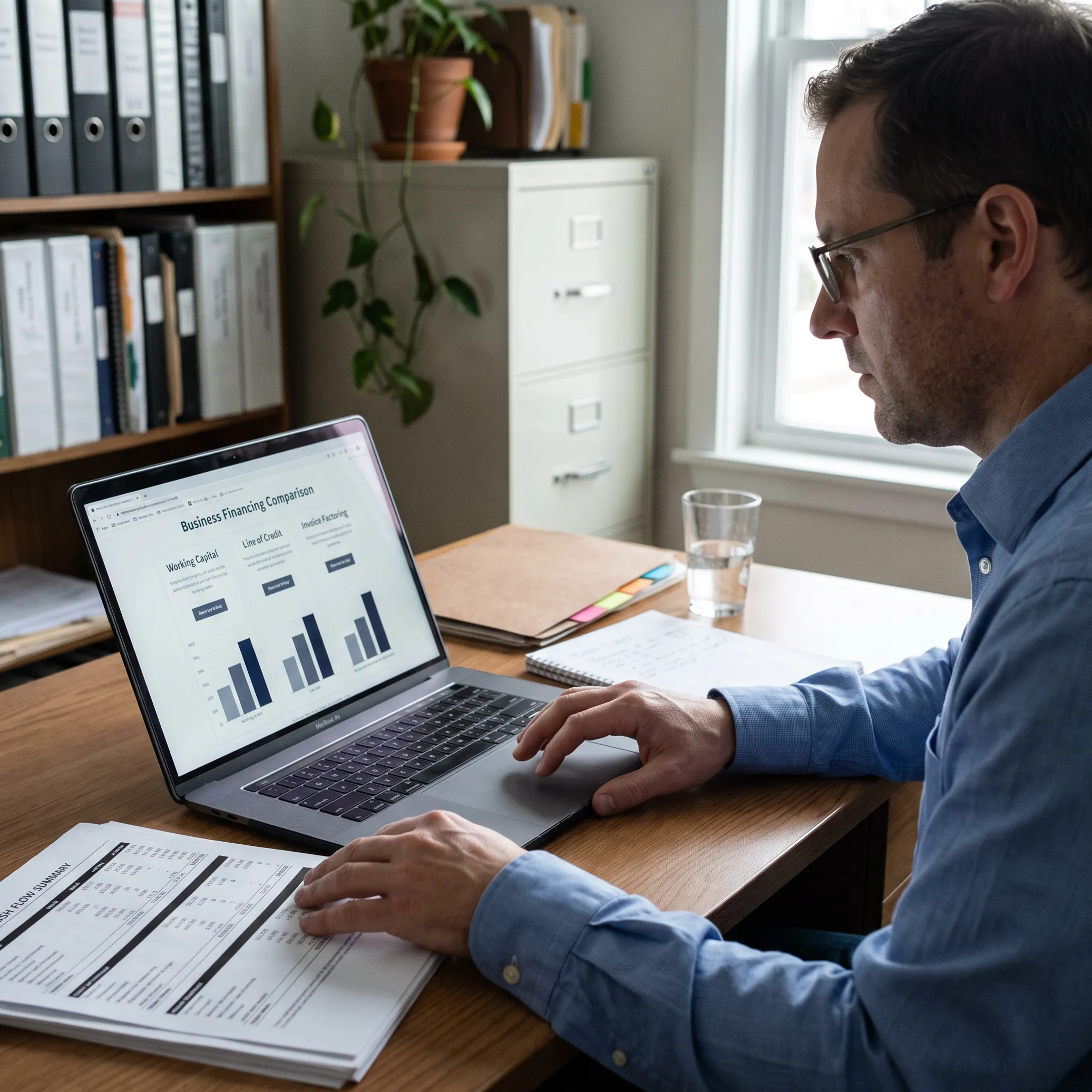 Small business owner exploring online financing for company growth