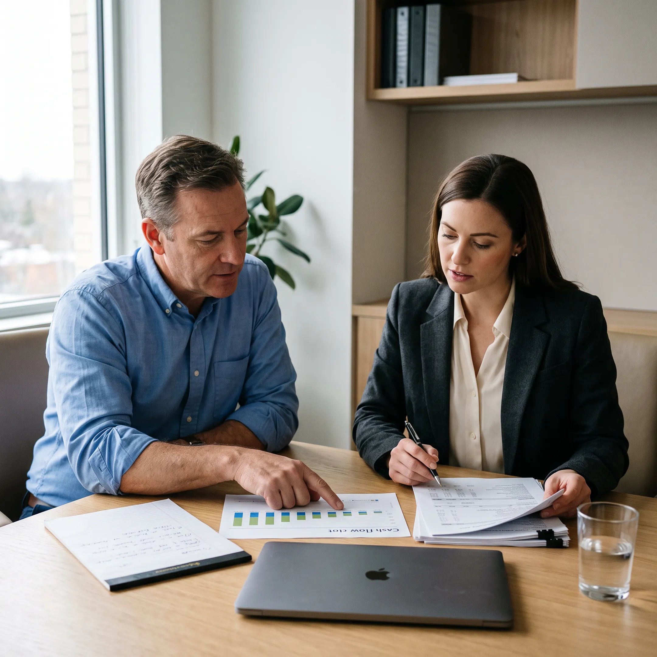Business owner reviewing small business funding options with a financial advisor