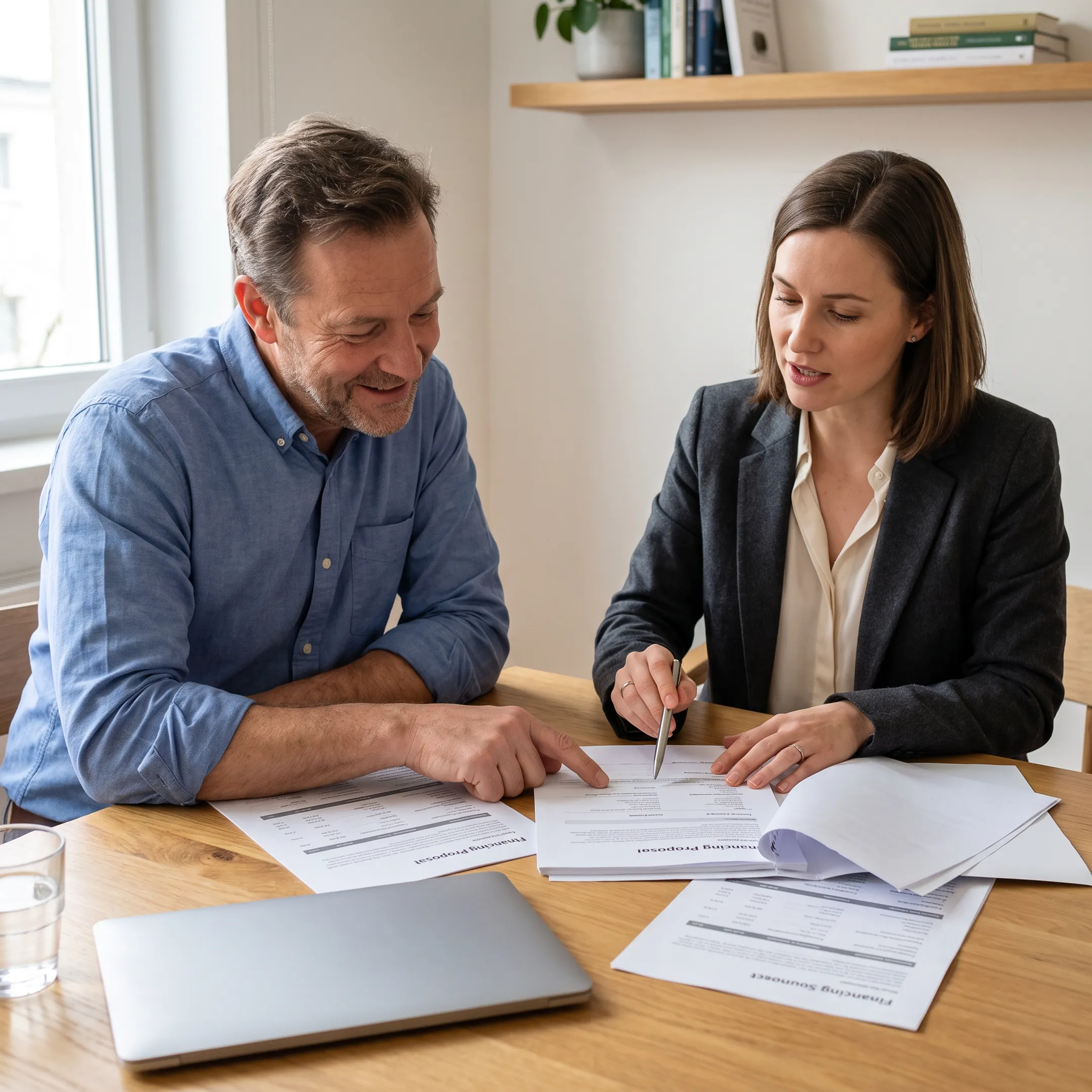 Small business owner reviewing financing options with an advisor