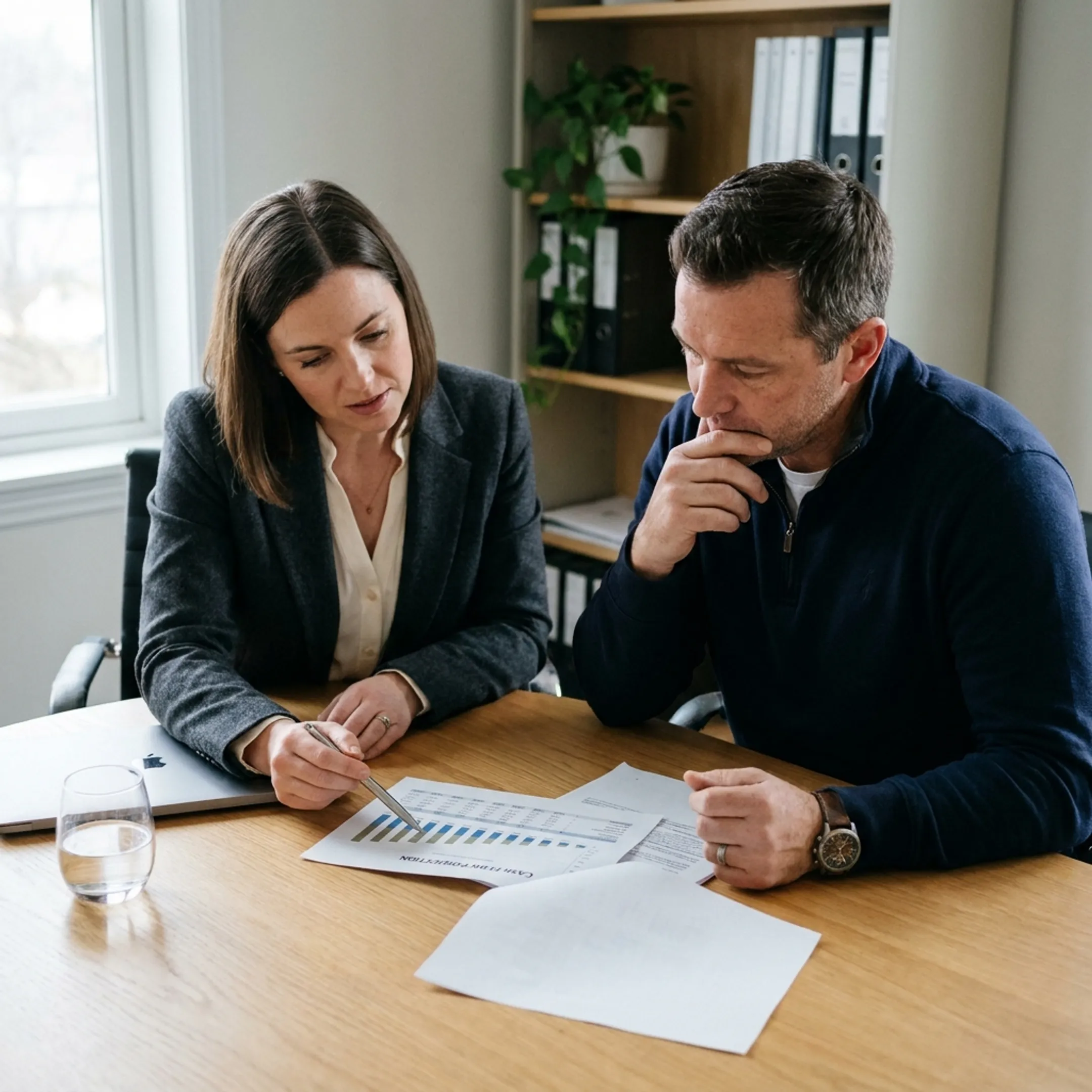 Advisor presenting commercial financing choices to a business owner