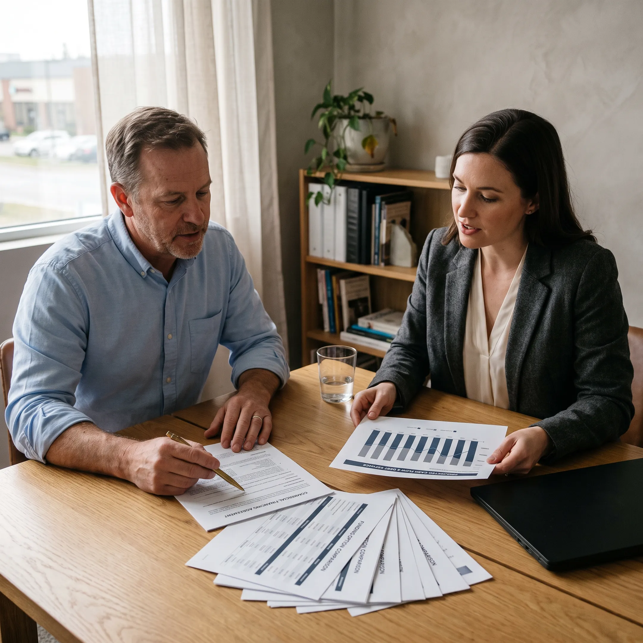 Business owner reviewing commercial financing options with an advisor