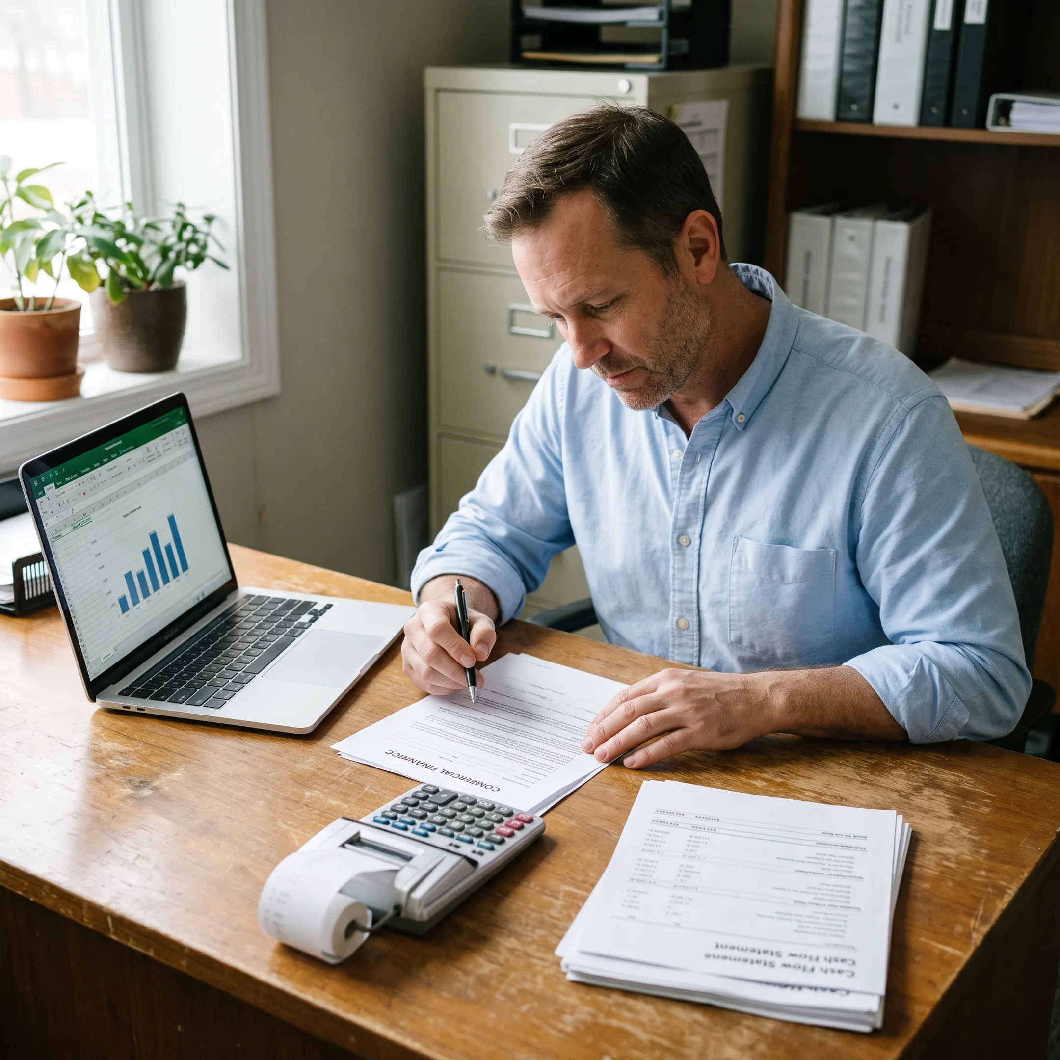 Business owner reviewing working capital funding documents