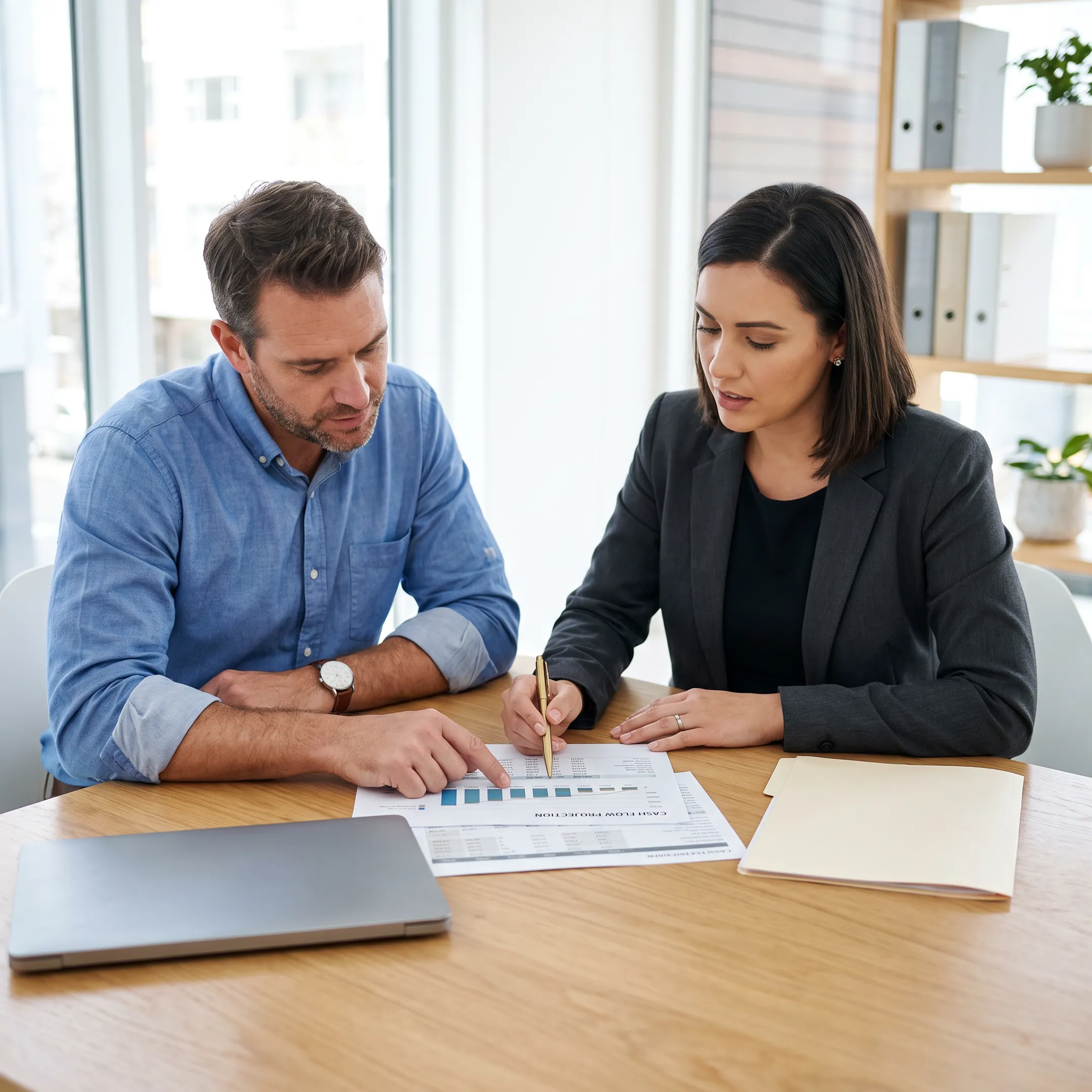 Small business owner reviewing capital loan options with a financial advisor