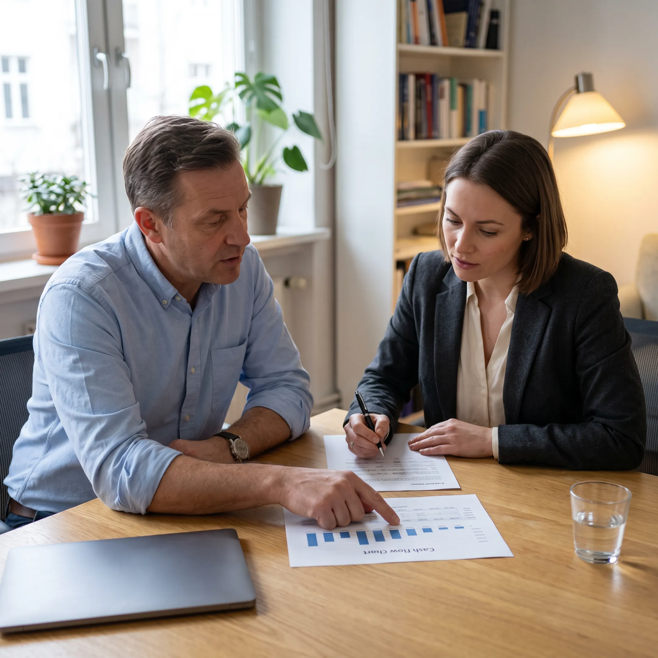 Company owner discussing working capital financing with an advisor