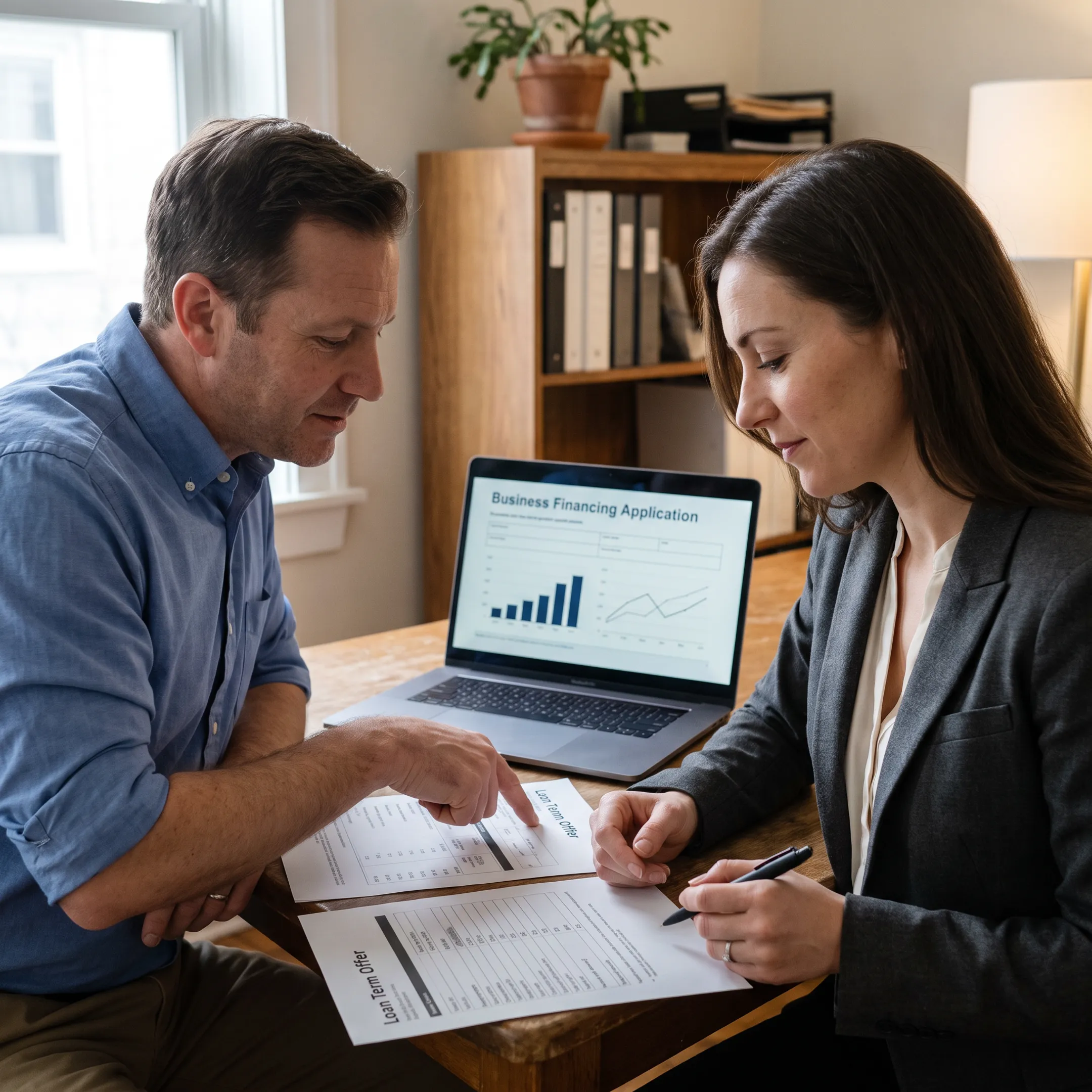 Business owner reviewing funding options with a financial advisor