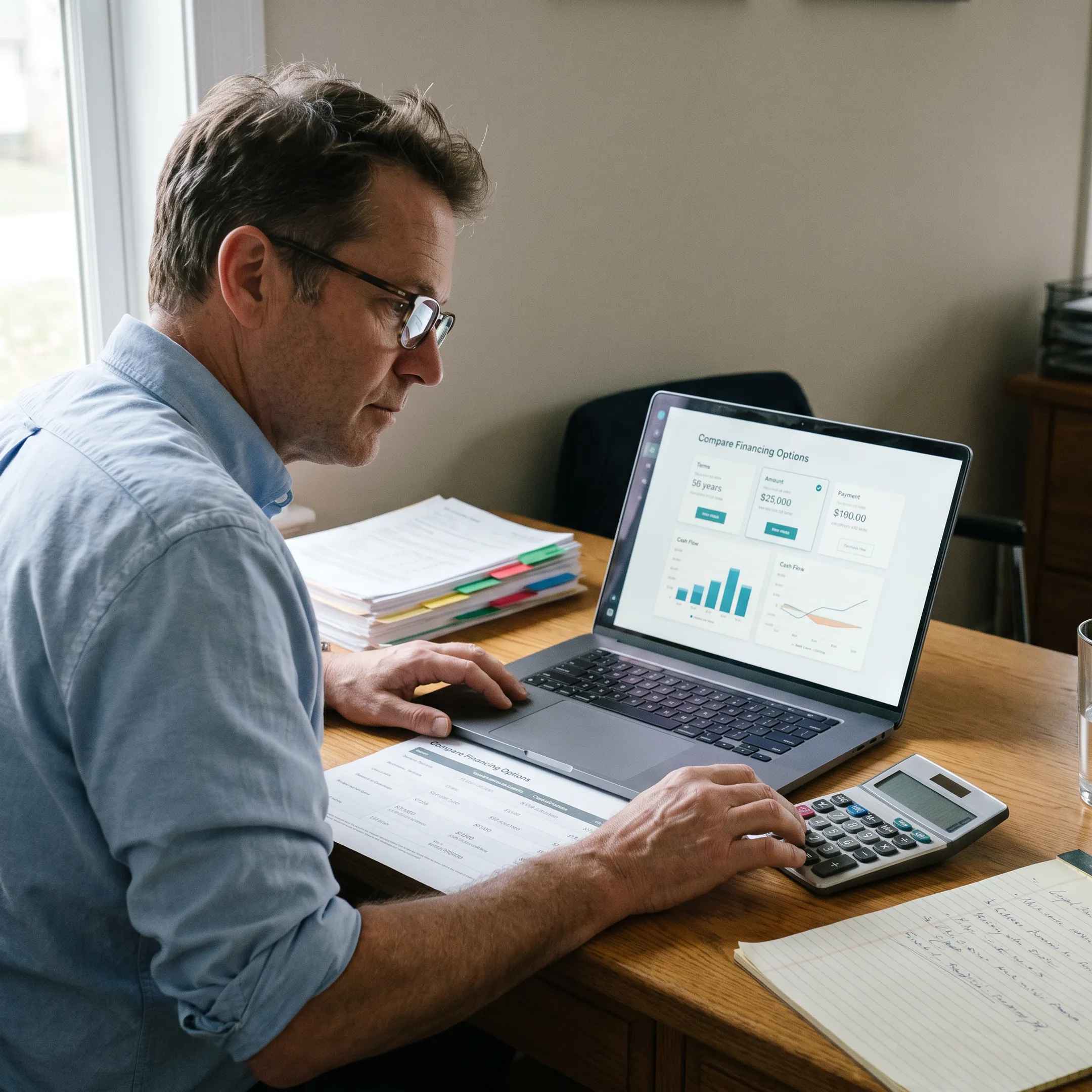 Business owner comparing lending options online