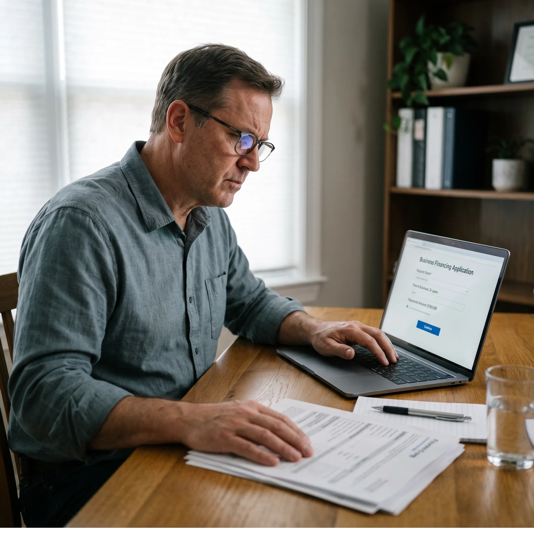 Business owner completing an online small business loan application