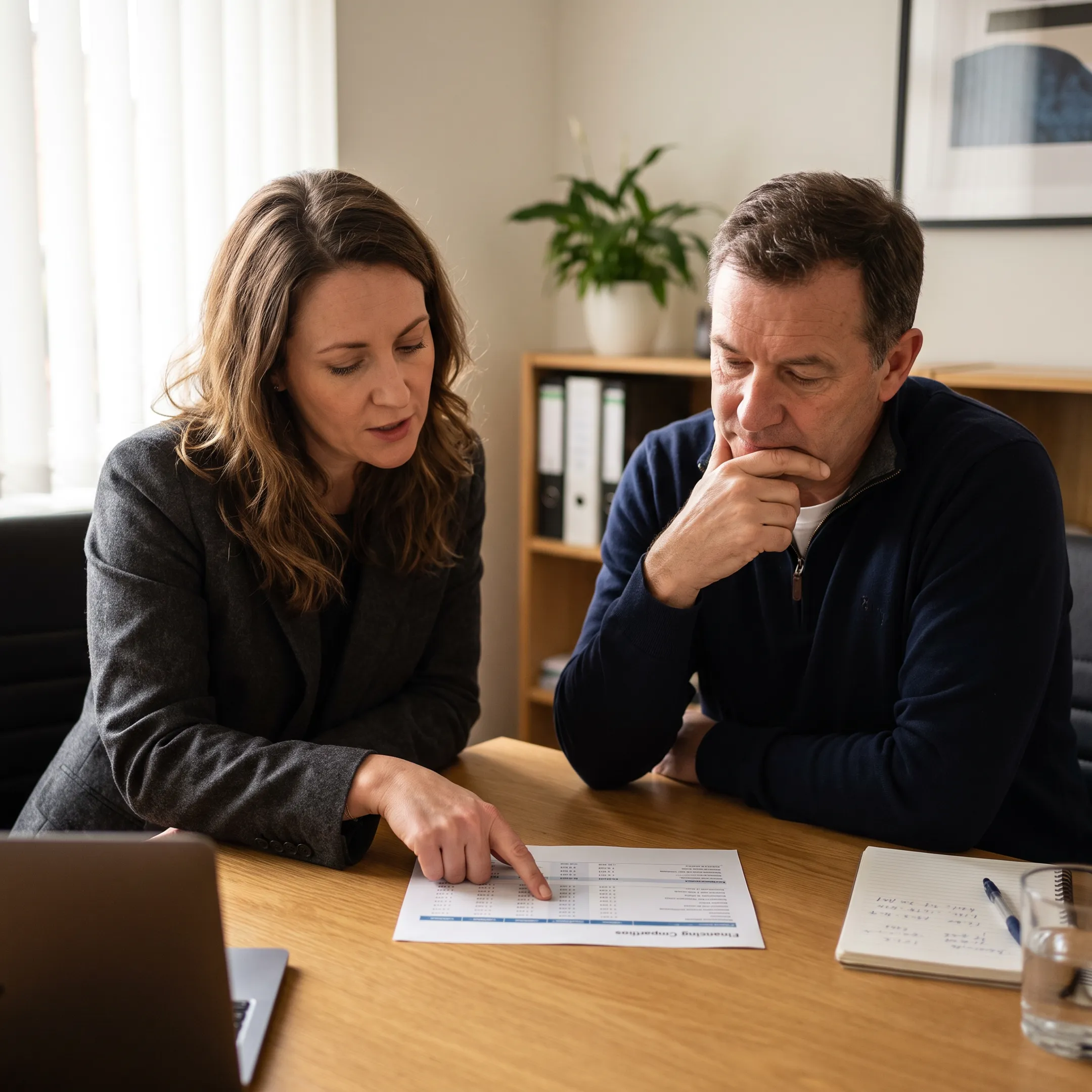 Advisor discussing flexible financing options with a small business owner