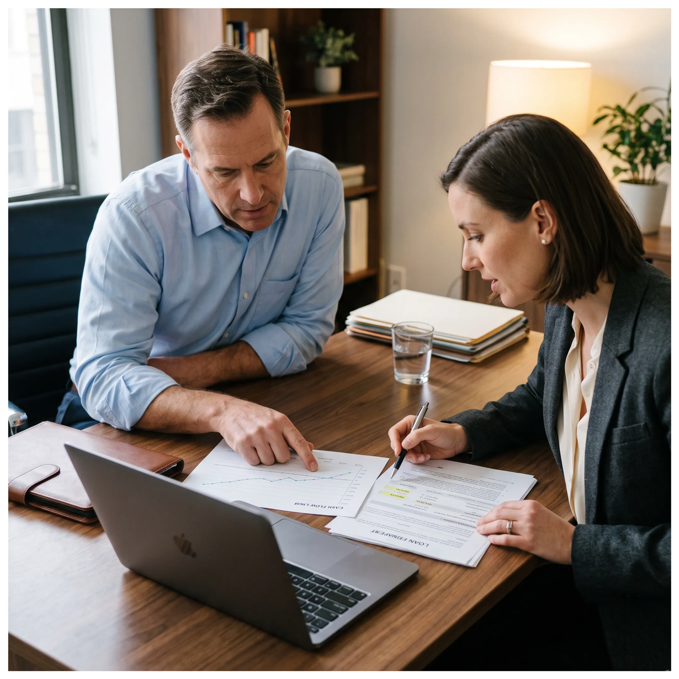 Business owner discussing flexible financing options with an advisor