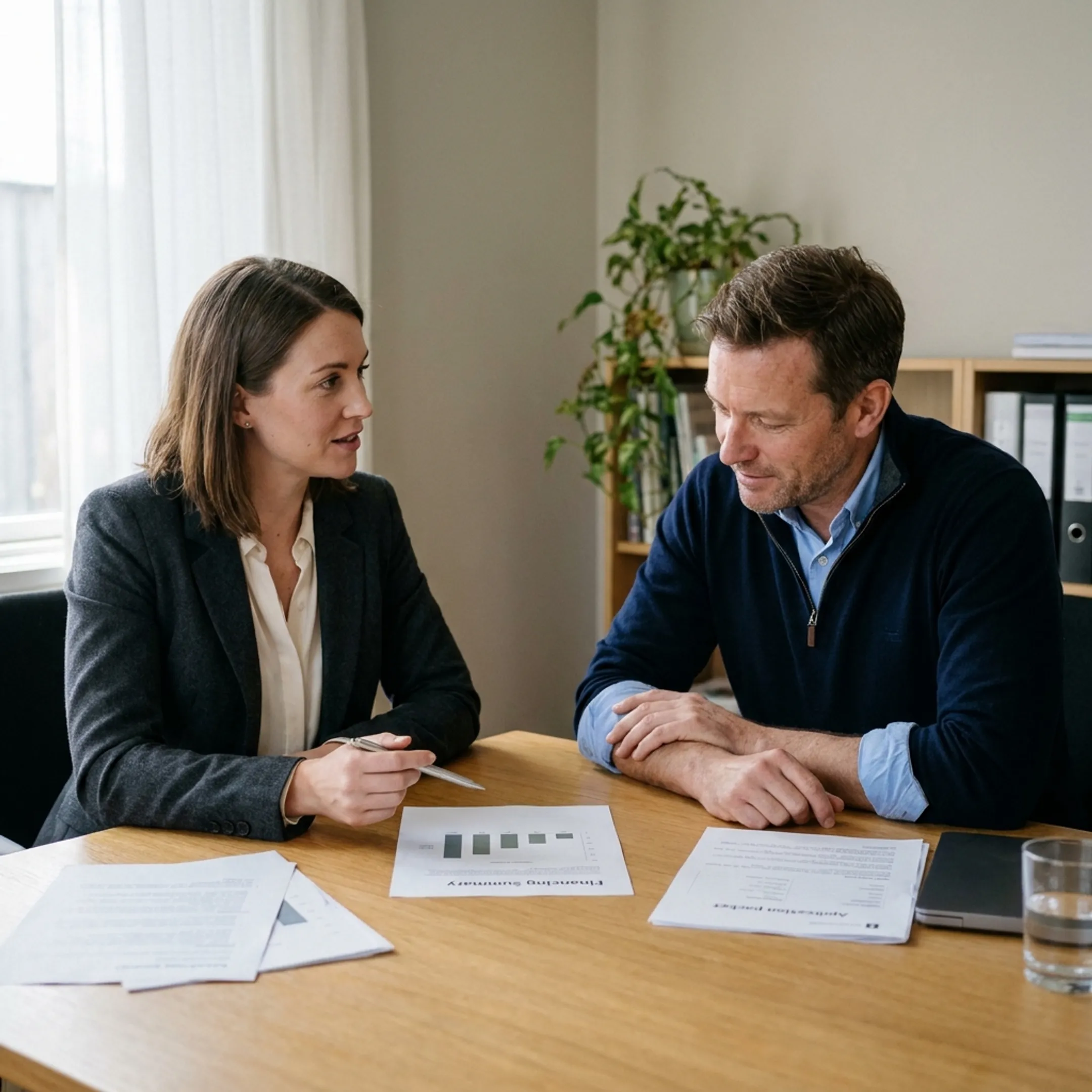 Entrepreneur discussing working capital with a funding specialist