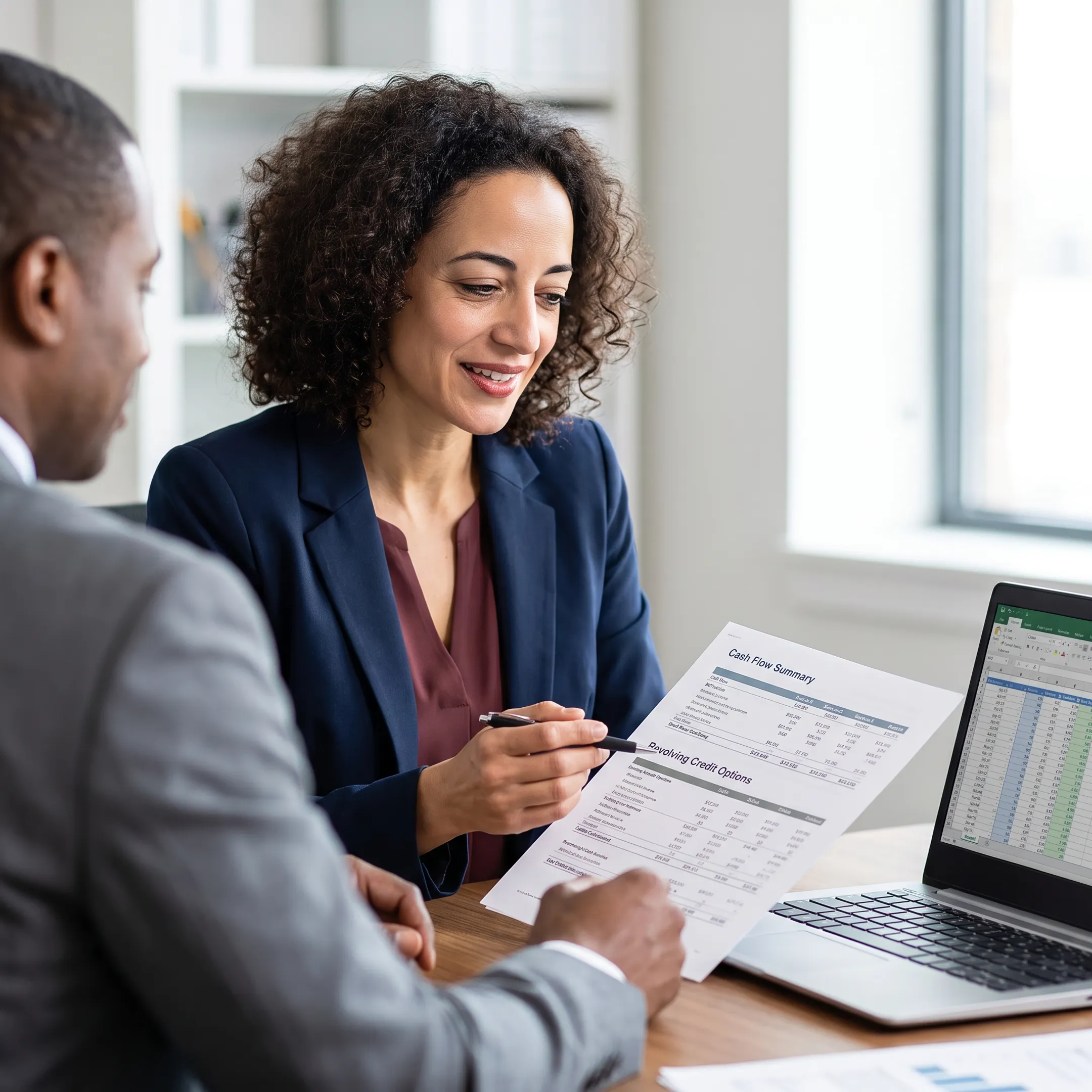 Business owner planning cash flow with a line of credit specialist