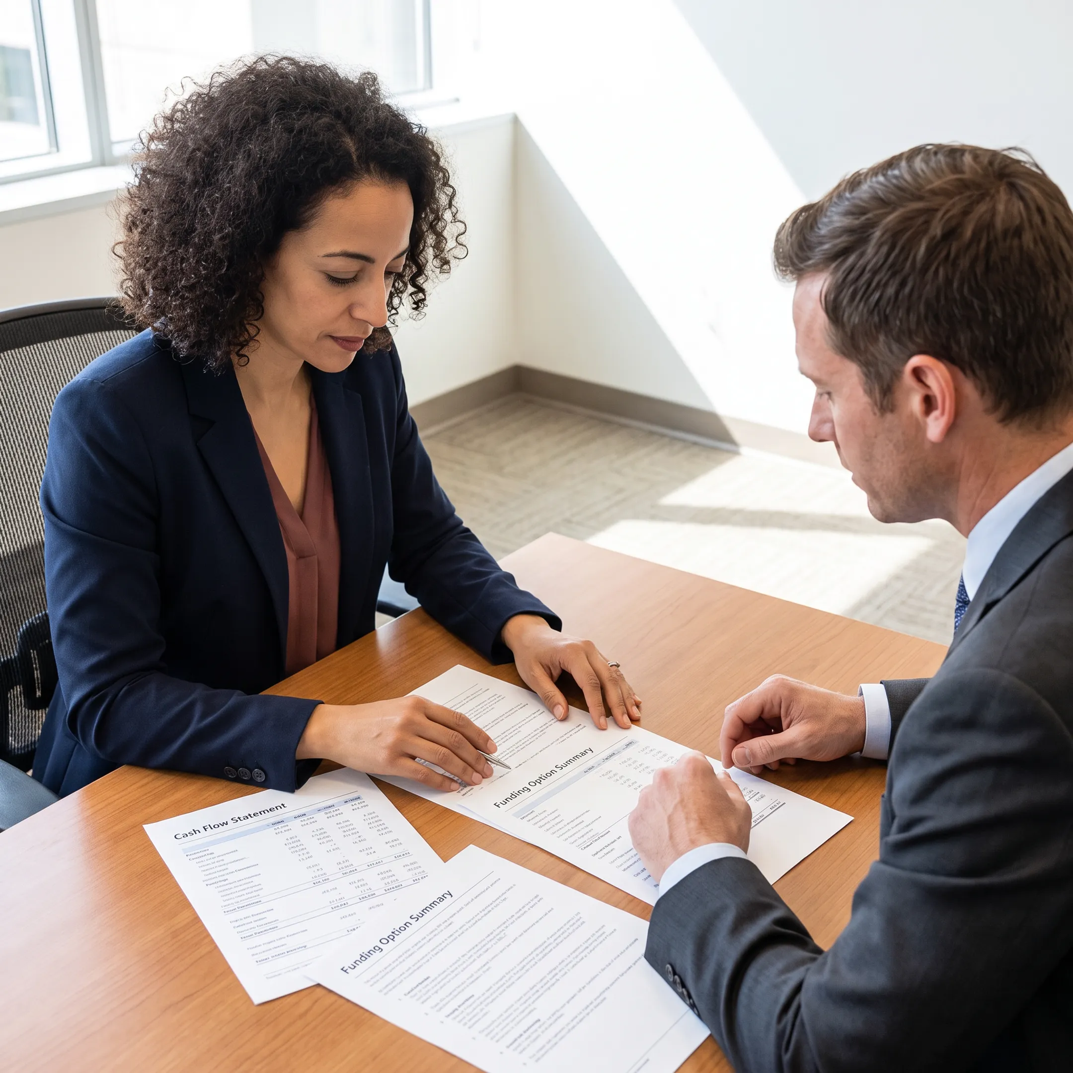 Business owner reviewing funding options with financial advisor