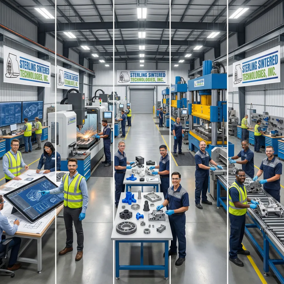 Step-by-step vehicle parts manufacturing process illustration