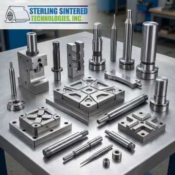 Precision custom metal forming tooling and dies on industrial workbench
