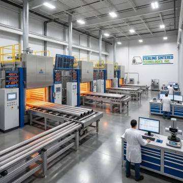 Industrial heat treating furnace processing metal tubes with precise temperature control