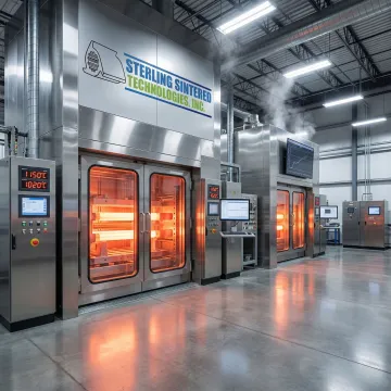 Industrial heat treatment furnace processing steel components with precise temperature control
