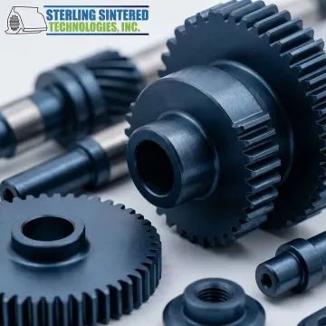 Close-up view of steam oxide coated metal components showing protective surface treatment