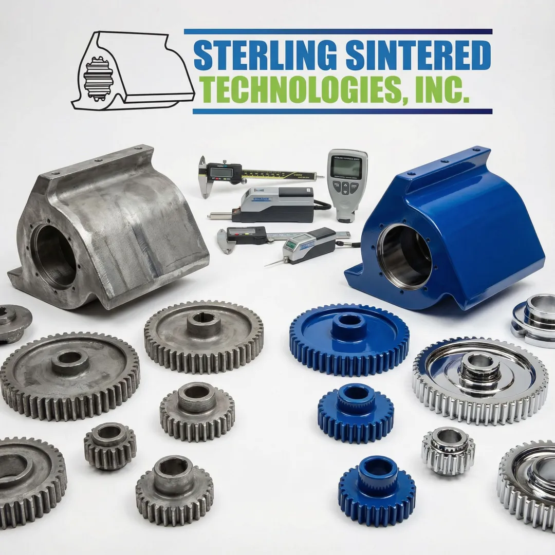 Metal parts before and after finishing showing coating application process