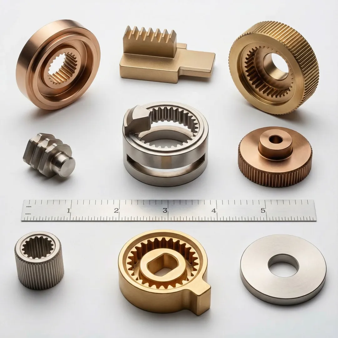 Precision powder metal parts showing complex geometries and superior finish quality