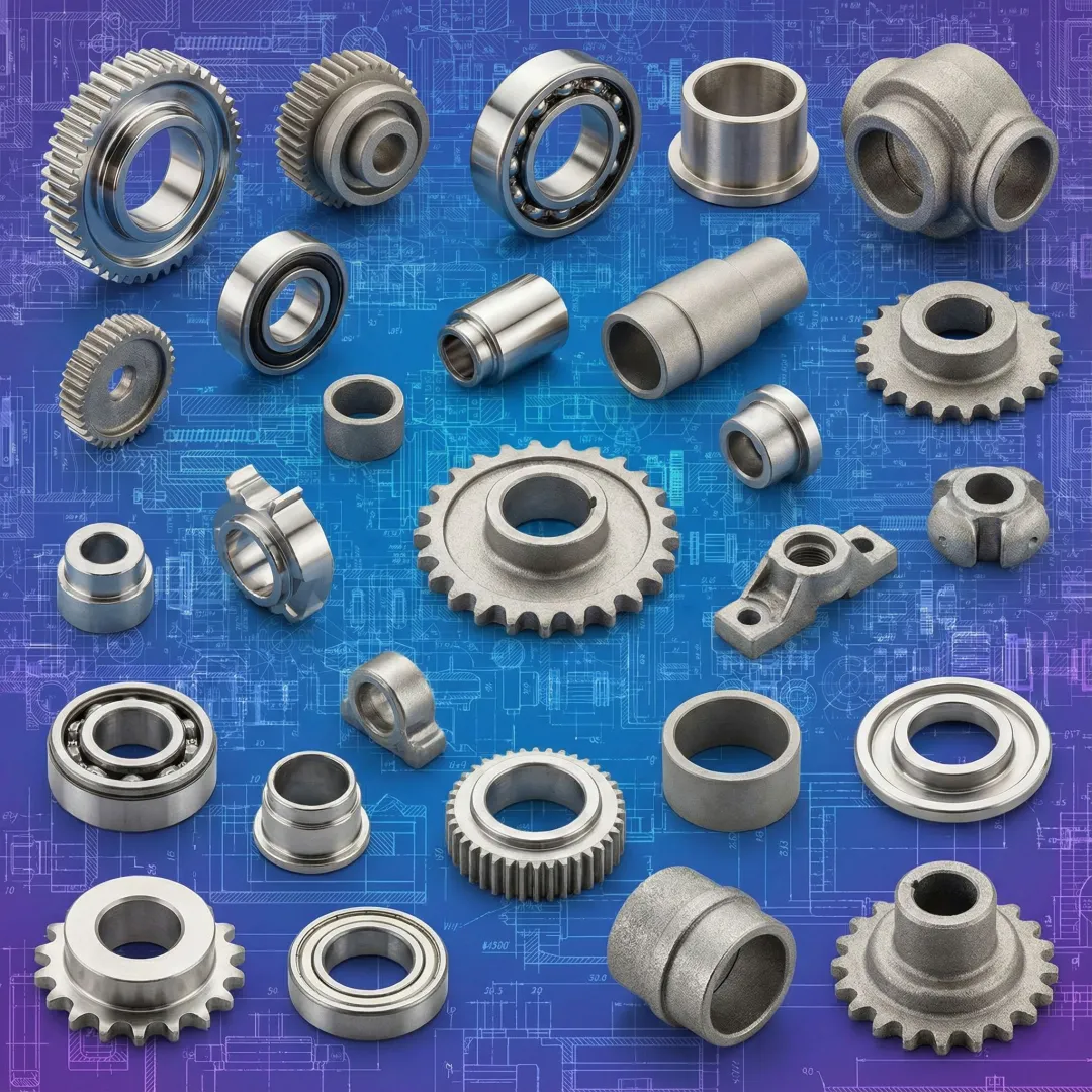 Precision powder metal components showcasing complex geometries and tight tolerances