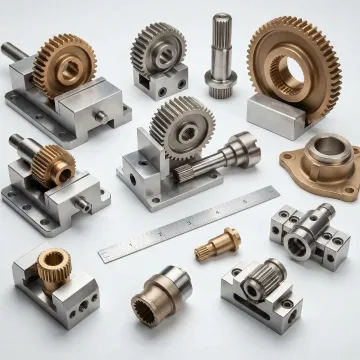 Precision powder metal components and custom tooling on industrial workbench
