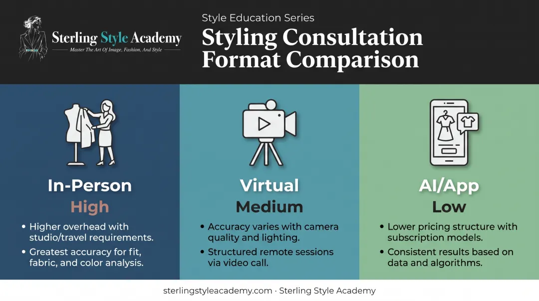 In-person versus virtual versus AI color analysis format comparison