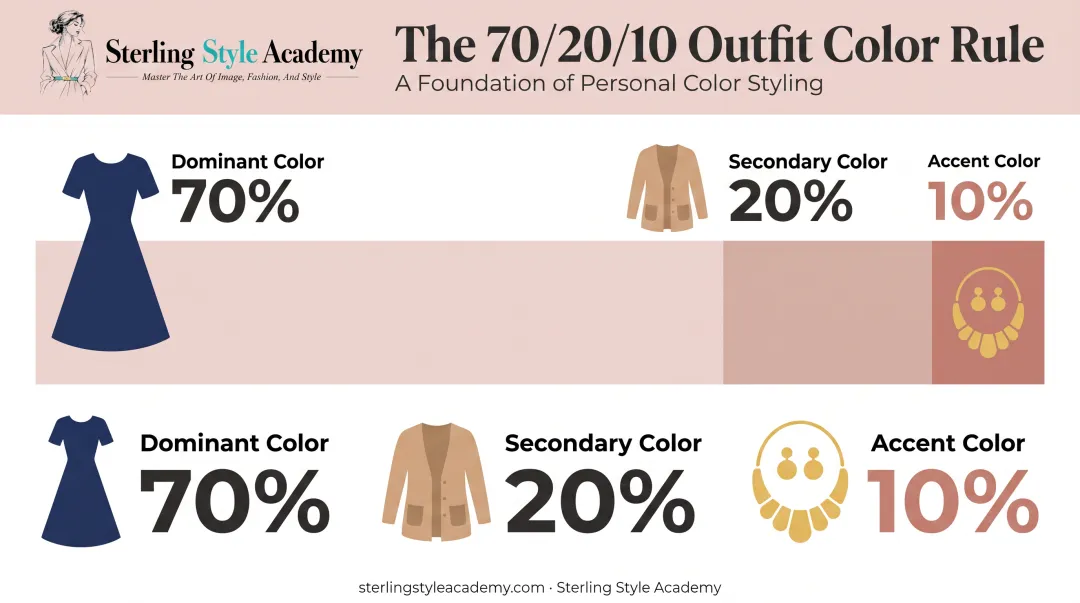 70-20-10 outfit color ratio rule visual breakdown example