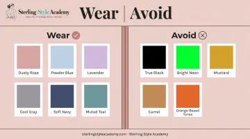 Summer season color palette swatches to wear versus colors to avoid
