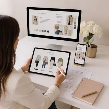 Fashion stylist creating a digital client lookbook