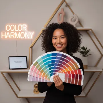 Stylist comparing clothing colors during an online consultation