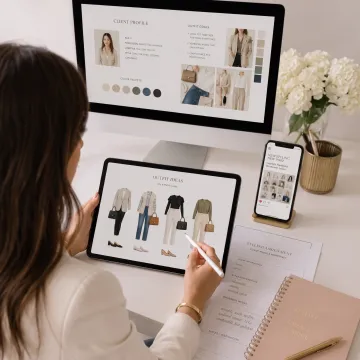 Virtual stylist presenting a personalized digital outfit plan