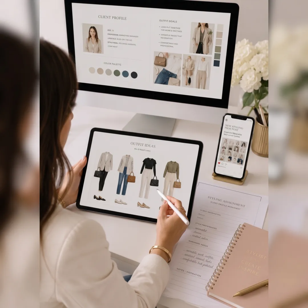 Stylist reviewing a personalized digital color palette