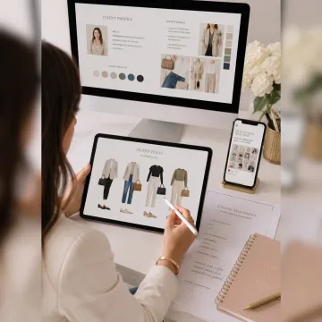 Stylist reviewing a personalized digital color palette