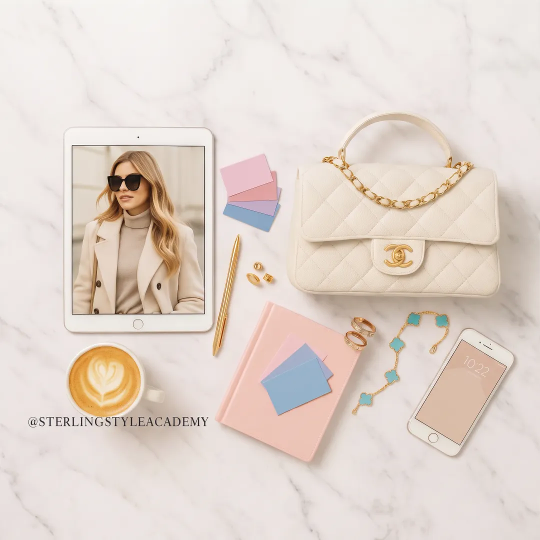 Digital personal color palette displayed beside coordinated clothing