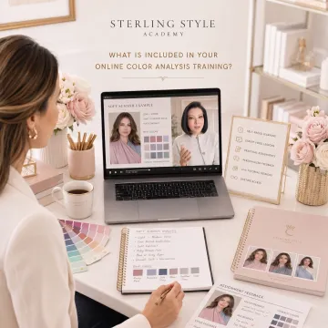 Online color analysis course workspace with swatches