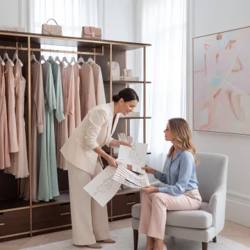 Stylist creating coordinated outfits for a client