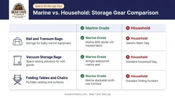 Marine-grade versus household storage products comparison for boat organization