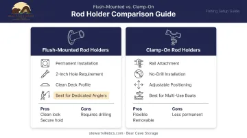 Flush-mounted versus clamp-on rod holder comparison for boat console storage