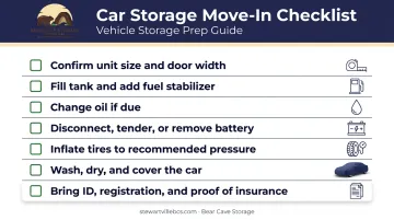 Car storage move-in checklist seven steps before driving to storage facility