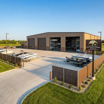 Secure boat storage facility with covered and outdoor spaces near Eyota, Minnesota