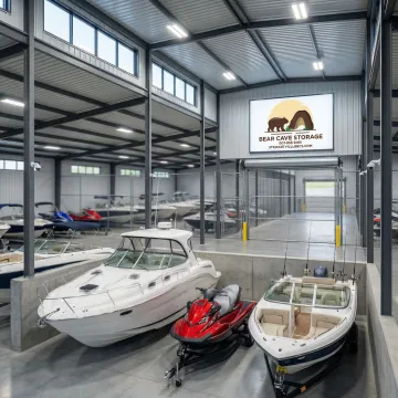 Boats stored securely in covered facility with gated access