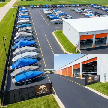 Secure boat storage facility with covered and outdoor spaces in Minnesota