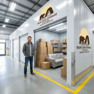 Customer accessing their self storage unit at modern facility