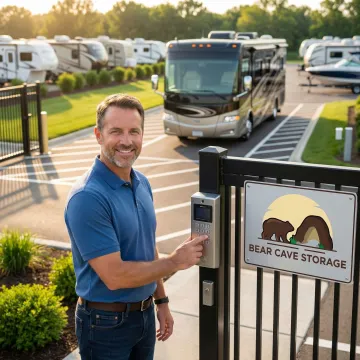 Customer accessing their stored RV at secure storage facility