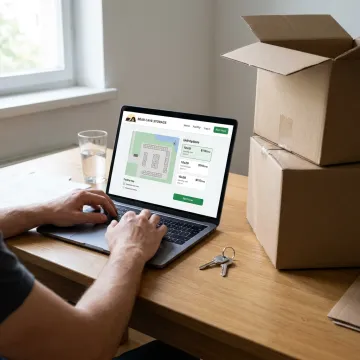 Customer renting a storage unit online from home