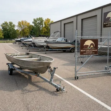 Boat stored securely in a dry storage facility